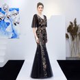 thumbnail image 3 of Vestido de noche dorado para mujer, vestido largo ajustado con lentejuelas y cola de pez para banquete, 3 of 4
