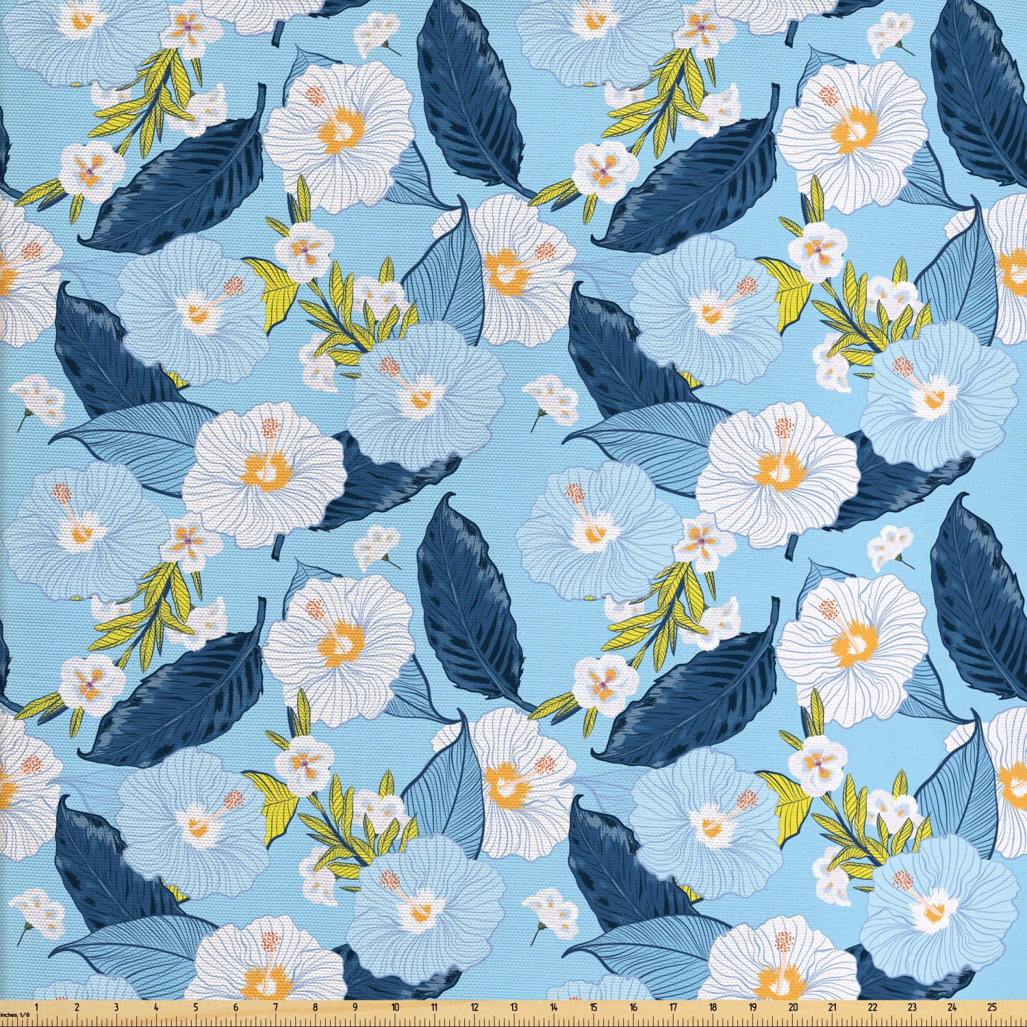 Floral Fabric by The Yard, Botanical Theme Blooming Flowers and Leaves