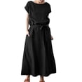 thumbnail image 1 of B91xZ Robe Décontractée Ample pour Femmes Col en V Profond Manches Courtes Longue Robe de Soirée Maxi Robes de Mariage, Noir P, 1 of 4