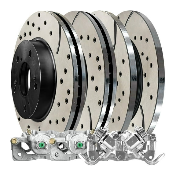 AutoShack Front & Rear Drilled & Slotted Brake Rotors Calipers | Replacement for 2002-2006 Acura RSX 2.0L FWD | E-Coated | 8-PC Brake Kit | ShadowGuard