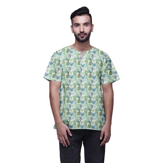 Atasi Short Sleeve Kurta For Men Printed Cotton Cambric Beach Yoga Ethnic Top