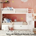 thumbnail image 2 of BELLEMAVE Twin over Twin Bunk Beds , Full Size Bunk Bed with Trundle, Storage Stairs and Full-Length Guardrail, Wood Bunk Bed , Tenns(White), 2 of 12