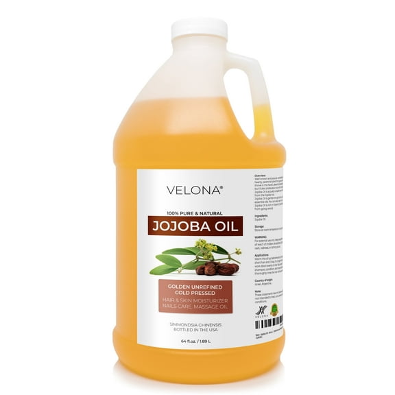 velona Jojoba Oil - 64 Fl Oz | 100% Pure and Natural | Golden, Unrefined, Cold Pressed, Hexane Free | Moisturizing Face, Hair, Body, Skin Care