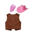 thumbnail image 4 of Haitryli Girls Boys Cowboy Costume Suede Vest Waistcoat with Hat Bandanna Kids Western Party Fancy Outfit Pink 10, 4 of 5