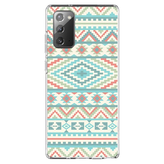 DistinctInk Clear Shockproof Hybrid Case for Samsung Galaxy Note 20 (6.7" Screen) - TPU Bumper, Acrylic Back, Tempered Glass Screen Protector - Blue Orange White Tribal Print