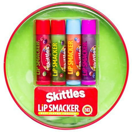 Skittles best flavor forever 4 Piece Lip Balms Collectors with Tin can, 1 x Skittles Strawberry 0.14 oz / 4 g By Lip (Best Shock Top Flavor)