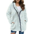 thumbnail image 2 of CAICJ98 Flannel Jacket Women Women Oversized Sherpa Hoodie Fuzzy Jacket Zip Up Outerwear Coat with Pockets Blue,S, 2 of 5