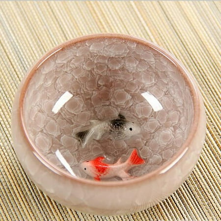 

Chinese Ice Crackle Glaze Ceramic Teacups Anaglyph 3D Koi Fish Art Cup Single Tea Colorful Carp Fish PorcelainTazza 1pc 60mlCup