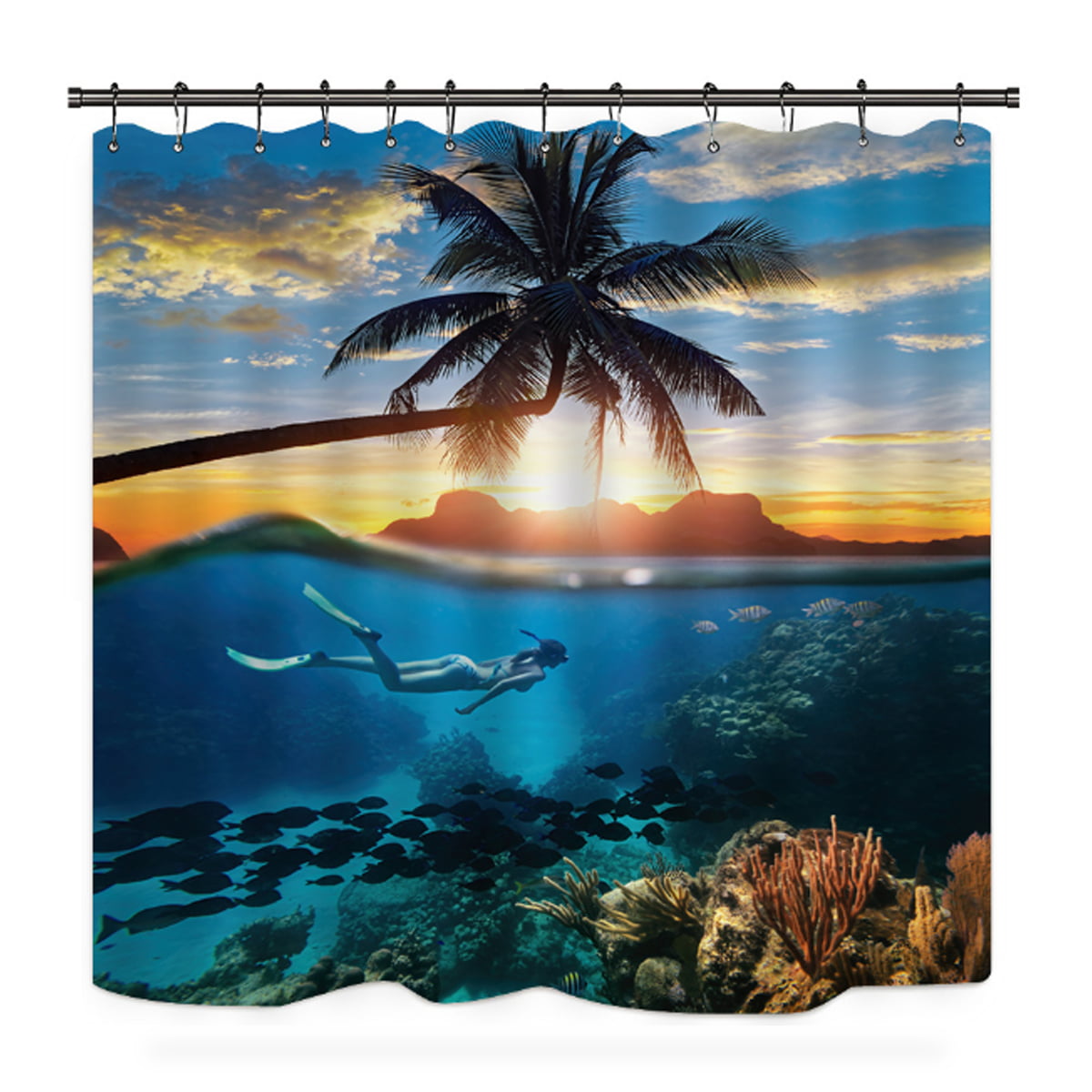 Sunset Natural Scenery Shower Curtain Non-Slip Rugs Bath Mat Toilet Cover Sets 