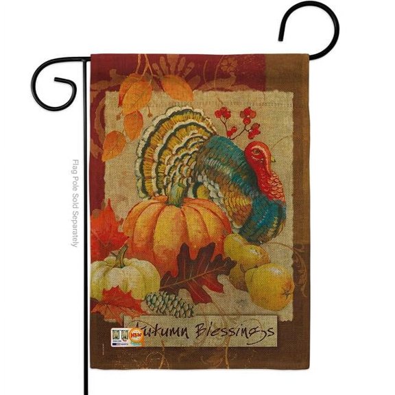 13 x 18.5 in. Autumn Blessings Turkey Burlap Fall Harvest & Impressions Decorative Vertical Double Sided Garden Flag