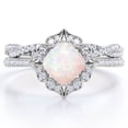 thumbnail image 1 of JeenMata Anillo Nupcial con Pavé Infinito de Moissanita y Ópalo Australiano de Talla Cojín de 1,5 Quilates Engastado en Oro Blanco de 18 K sobre Plata, 1 of 6