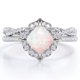 thumbnail image 1 of JeenMata Anillo Nupcial con Pavé Infinito de Moissanita y Ópalo Australiano de Talla Cojín de 1,5 Quilates Engastado en Oro Blanco de 18 K sobre Plata, 1 of 5