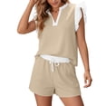 thumbnail image 4 of Womens Shorts Sets for Causal Summer Two Piece Tracksuit Lounge Wear Sets Crew Neck Shirt and Beach Shorts with Pockets Gym Airport Yoga Outfit Beige XXXL, 4 of 7