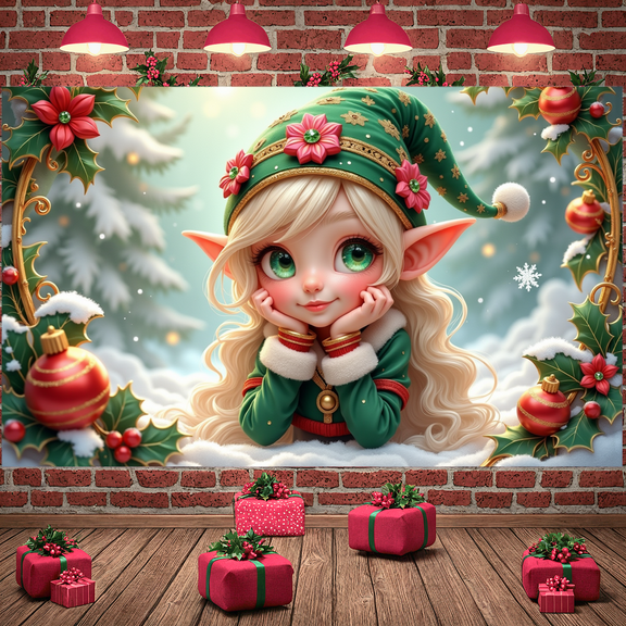 Colorful Design Christmas Banner Decorative Elf Holiday Theme for Christmas Party Holiday Celebration Indoor Decoration
