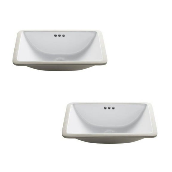 Kraus Elavo 21-inch Rectangular Undermount White Porcelain Ceramic Bathroom Sink with Overflow (2-Pack)