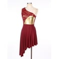 thumbnail image 6 of MSemis Women's One Shoulder Lace Lyrical Worship Praise Dance Costume Burgundy XXL, 6 of 7