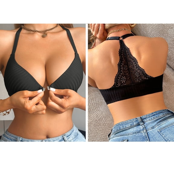 SwiftWear Women's Push Up Bra Lace Racerback Front Closure Bras Support & Lift Underwire Plunge Tshirt Bra