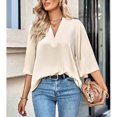 thumbnail image 4 of Camiseta informal de color puro con mangas acampanadas y cuello en V para mujer para uso en verano, 4 of 8