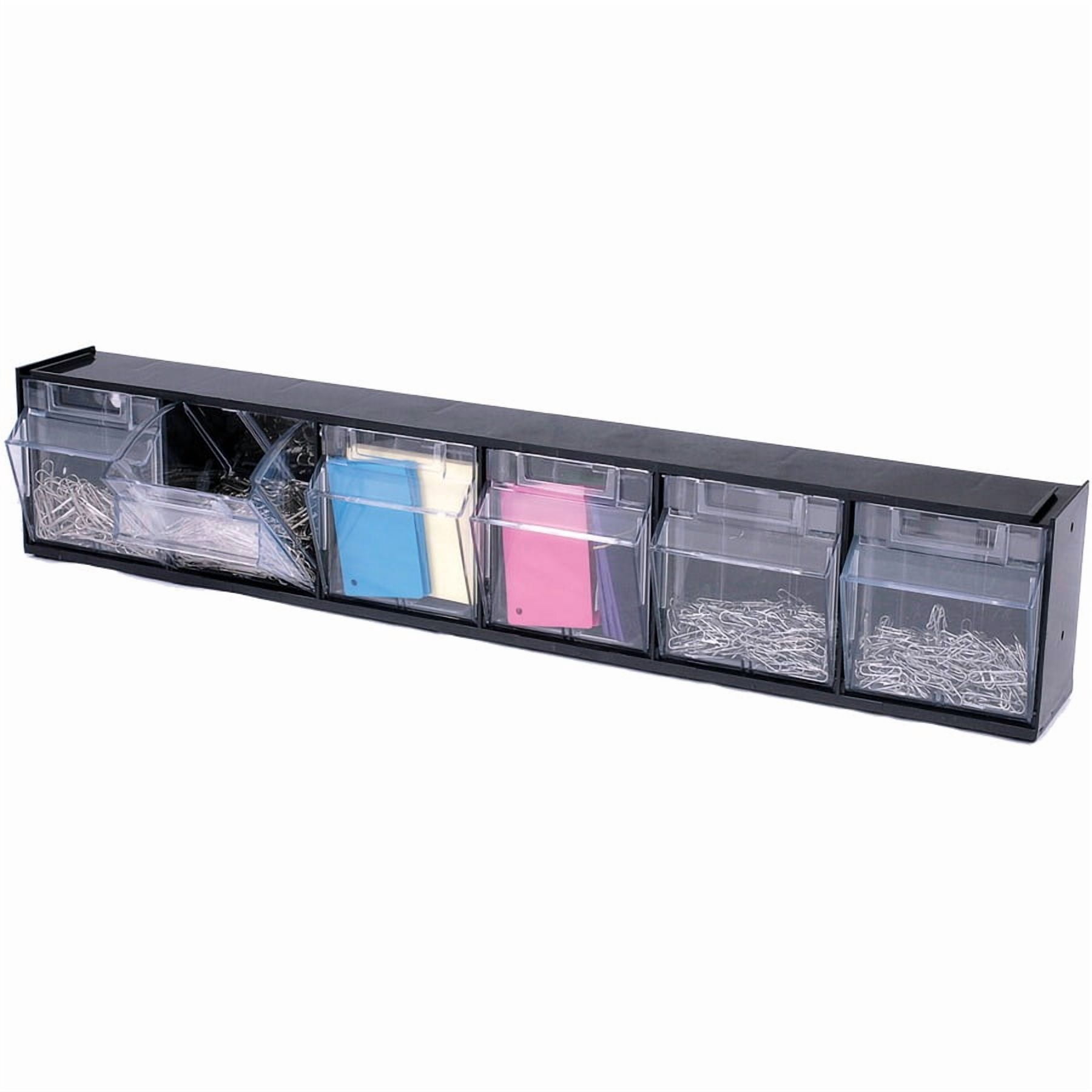 Deflecto Tilt Bin Plastic Storage System w/6 Bins, 23 5/8 x 3 5/8 x 4 1/2, Black