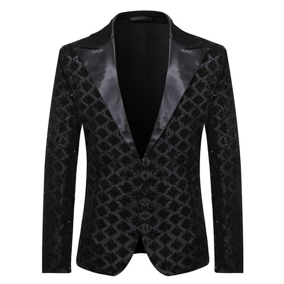 Yaoyar Men Casual Sequin Blazer Jacket Stylish One Button Dance Dinner Stage Performance Suit Jackets Silver S