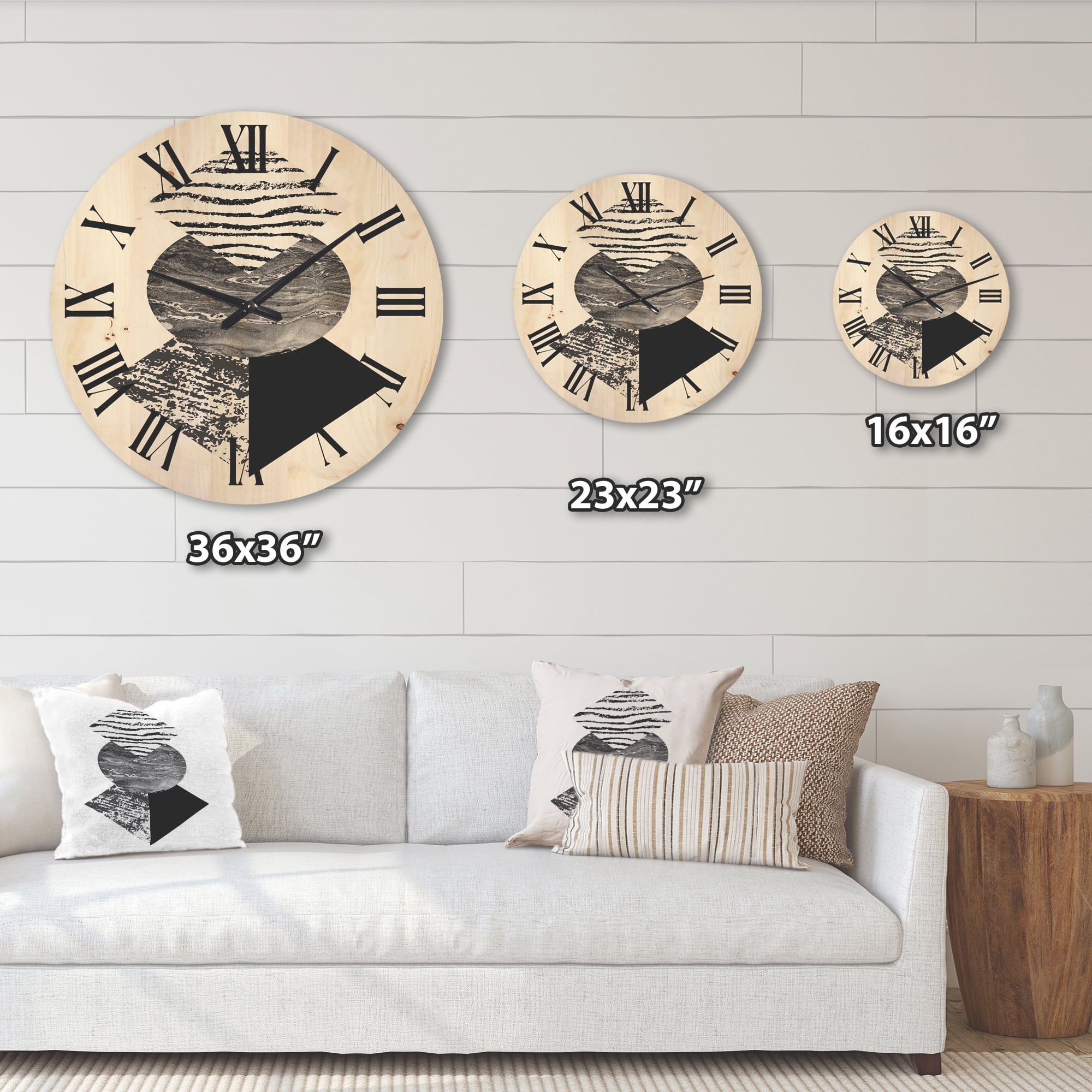 Designart 'Abstract Geometry Shapes With Tropical Palm Leaf I' Modern Wood Wall Clock