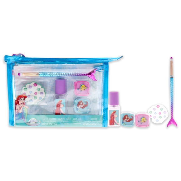 Disney Spray EDT de 0,5 oz, 2 sombras de ojos de 0,04 oz, gemas faciales, brocha cosmética, bolsa 6 Pc Gift Set Disney Disney Brocha cosmética, bolsa 6 Pc Gift Set