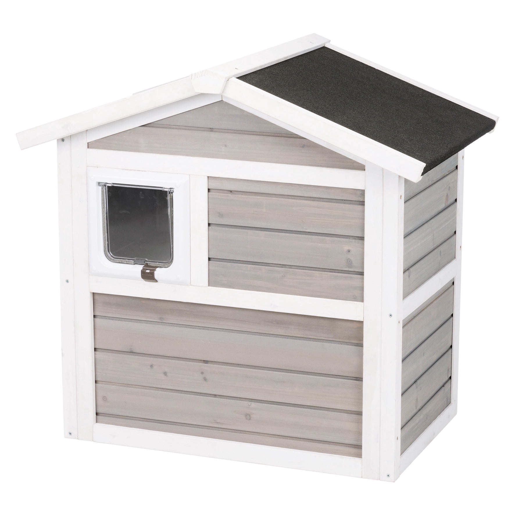 TRIXIE natura Elevated Weatherproof & Insulated Outdoor Cat House with Door Flaps, Gray