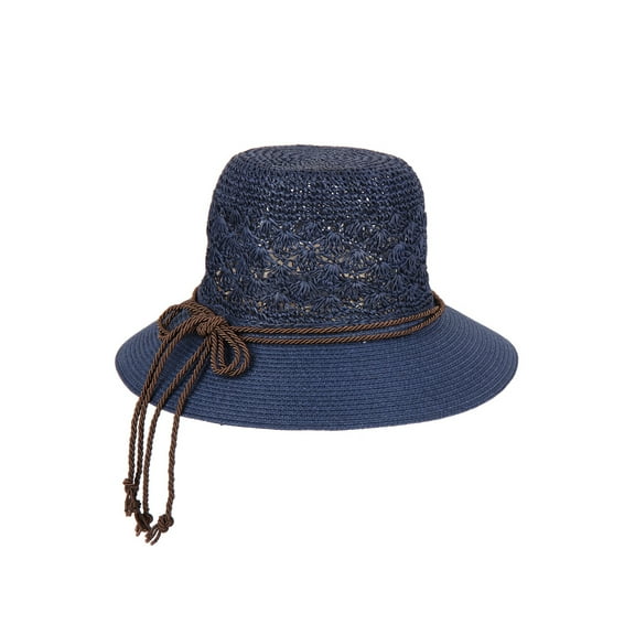 Chic Headwear Crocheted Paper Braid Hat w/ Rope Ribbon