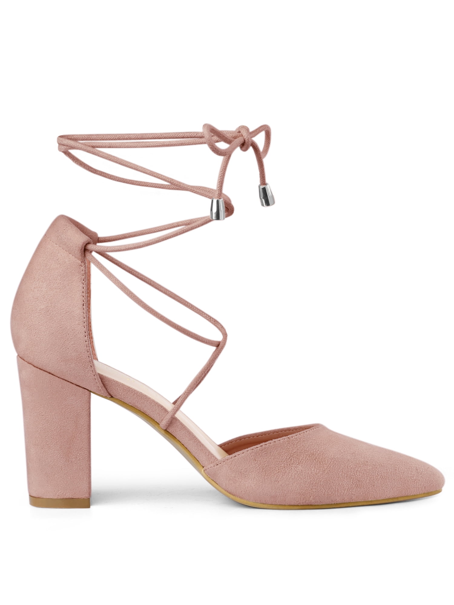 DARING DIVA Women's Pointed Toe Chunky Heels Lace Up Sandals and Pumps Dust Pink 7.5