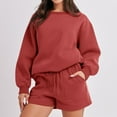 thumbnail image 4 of Wancir Women's 2 Piece Outfits Sets Solid Color Long Sleeve Sweatshirt and Loose Sweat Shorts Suits Summer Sweatsuits, 4 of 9