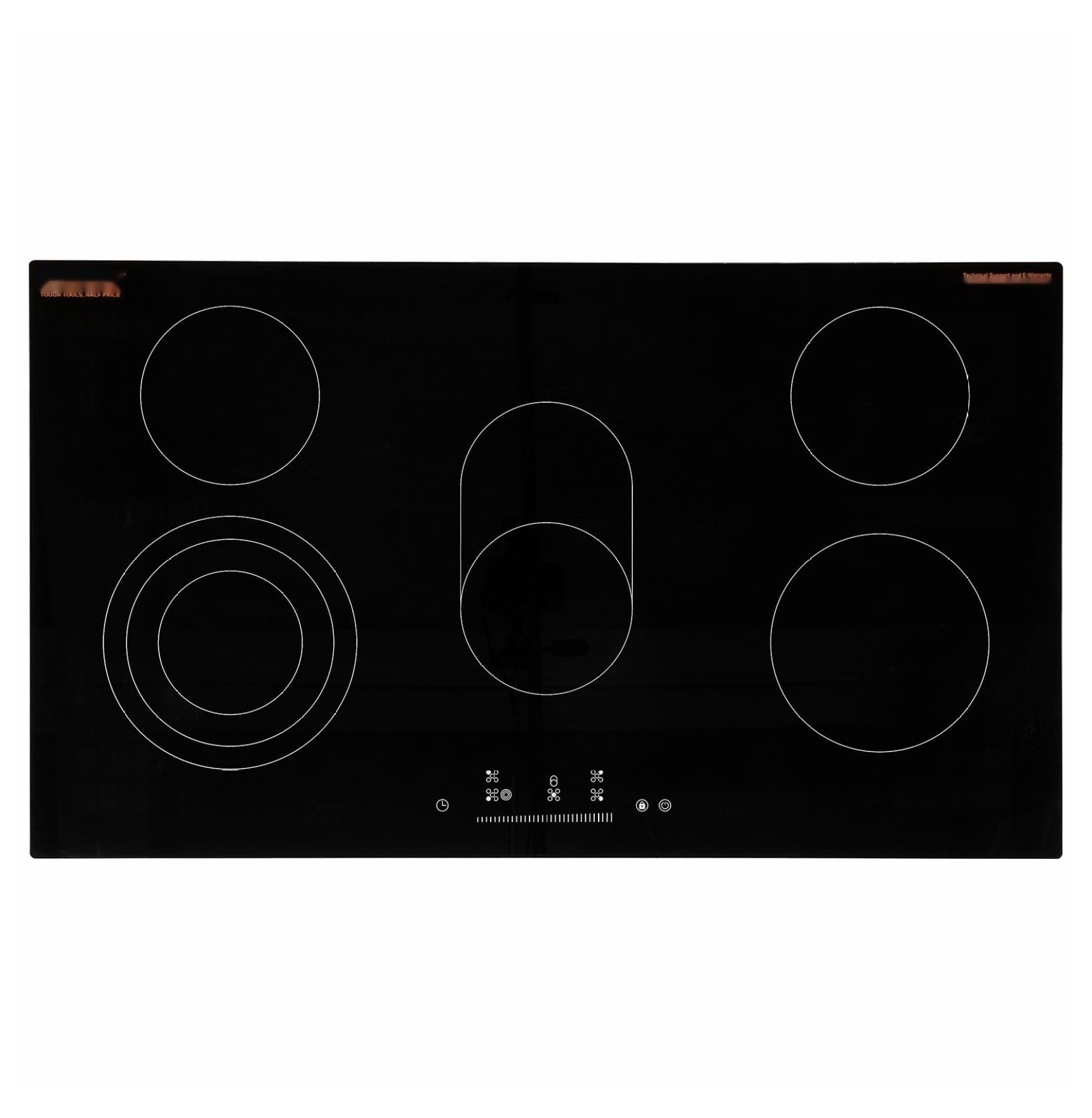 Electric Cooktop 36 Inch 5 Burners, Ceramic Radiant Cooktop Built-In Slide Control Panel, 9 Power Levels, Timer, Child Lock, Safety Features for Kitchen