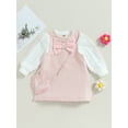 thumbnail image 3 of Bagilaanoe 2Pcs Toddler Baby Girls Dress Set White Long Sleeve Pullover Tops + Pink Suspender Skirt with Crossbody Bag 1T 2T 3T 4T 5T 6T Kids Casual Outfits, 3 of 8