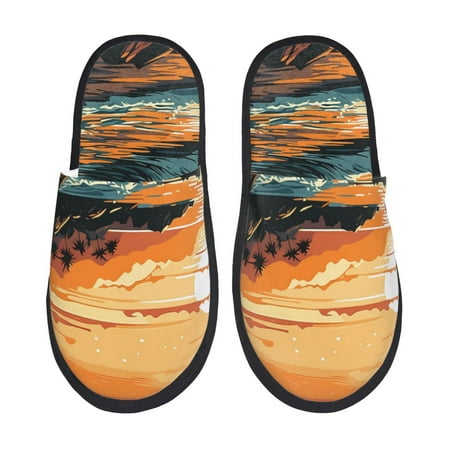 

Rateoe Serene Ocean Sunset Pattern Fuzzy Slippers Fuzzy Soft House Slippers Plush Furry Warm Cozy Open Toe Fluffy Home Shoes-Large