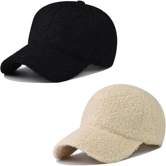 2 Packs Winter Women Lamb Wool Baseball Caps for Womens Soft Solid Color Warm Adjustable Cap Hats for Men