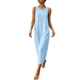 thumbnail image 2 of Ayolanni Blue Dresses for Women Crew Neck Sleeveless Cotton Linen A-Line Maxi Dress Solid Going Out Work Flowy Sundress XXL, 2 of 9