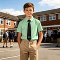 thumbnail image 6 of ZACPNCV Boys' Short Sleeve Oxford Shirt Wrinkle Resistant Lapel Collar Uniform Dress Shirt Summer Business Casual Collared Shirt for Kids with Tie Set Green, 6 of 8