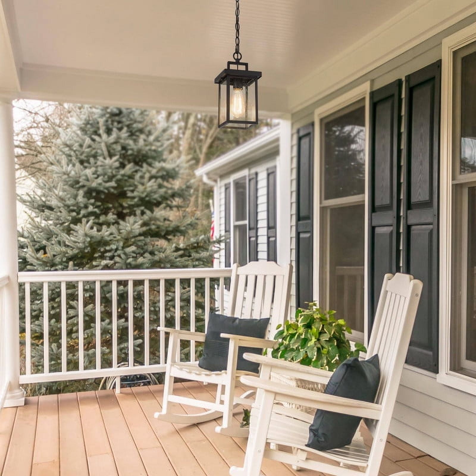 LNC Outdoor Pendant Light withseeded Glass, Blacksquare Hanging Lantern Fixture for Porch