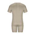 thumbnail image 4 of REORIAFEE Mens Hawaiian Sets Floral Beach Vacation Outfits Lounge Set Men's Striped T-Shirt Set Round Neck Short Sleeve Shorts Slim Fit Sports Holiday Set T-Shirt Top Shorts Two Piece Set Green L, 4 of 7