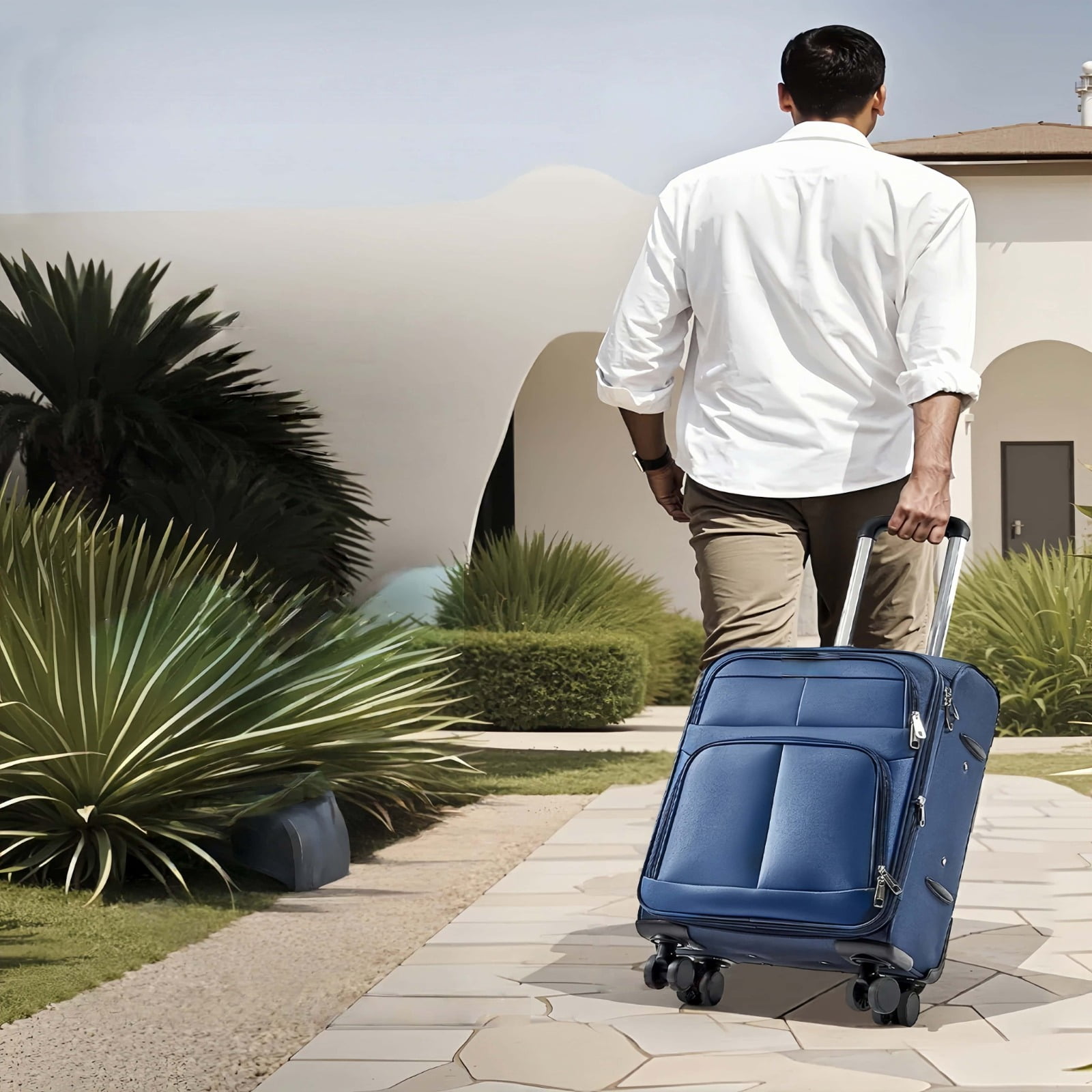 Password suitcase, soft-sided expandable luggage, 20 inches, twill Oxford fabric, with swivel wheels, lightweight, durable, wear-resistant, blue