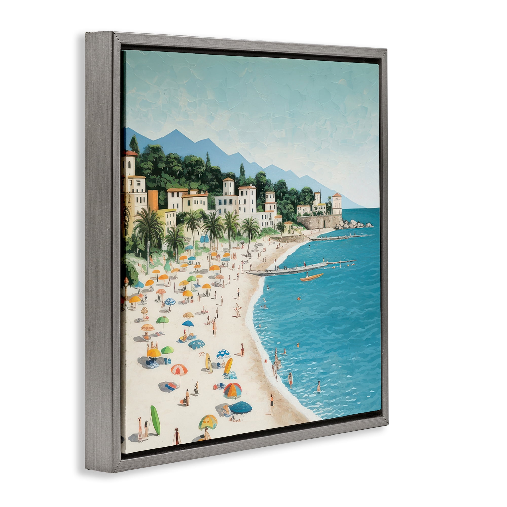 Stupell Industries By Water's Edge Nautical & Beach Painting Gray Floater Framed Canvas Art Print Wall Art, 18 x 18