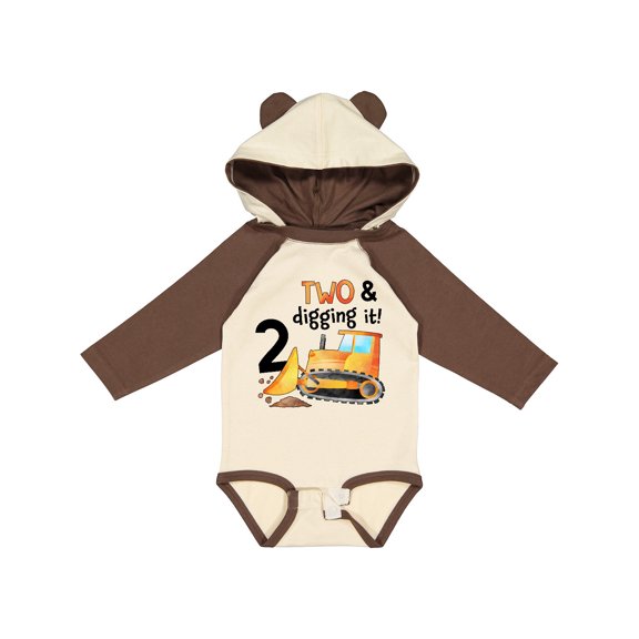 Inktastic Two and Digging It Bulldozer 2nd Birthday Boys or Girls Long Sleeve Baby Bodysuit