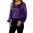 thumbnail image 2 of Women'S Satin Casual Long Sleeve Shirt, Elegant Business Work Top, Formal Autumn Outfit for the Office Purple XL, 2 of 9