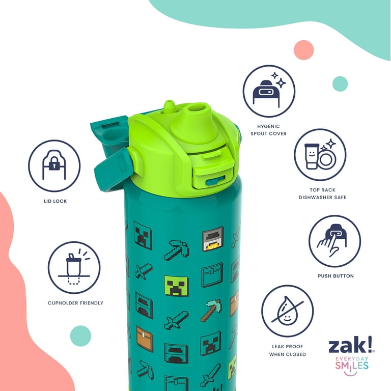 Zak Designs 20oz Minecraft Kids Straw Water Bottle, Stainless