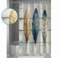 thumbnail image 3 of Extra Long Shower Curtain 72x84 Inch, Boho Blue Feathers Shower Curtain Waterproof Bathroom Decor Country Vintage Wooden Grain Fabric Bath Curtain Set Accessories with Hooks, 3 of 6