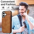 thumbnail image 6 of for iPhone 16 Case with Card Slots, PU Leather Protective Shockproof Case with Ring Buckle, Magnetic Clasp Kickstand Cover for Women Men for iPhone 16 - Brown, 6 of 9