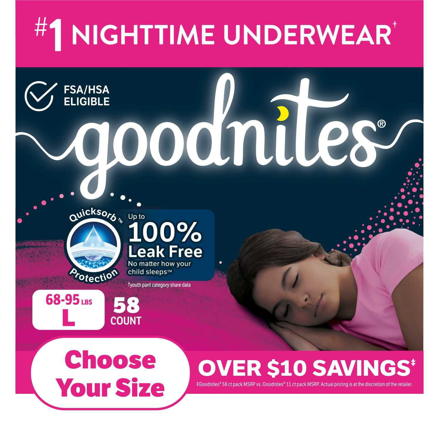 Goodnites Nighttime Bedwetting Underwear for Girls, Sizes