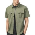 thumbnail image 3 of Dolkfu Work Men Shirt Short Sleeve Cargo Green Button up Shirt Collared Stretch Pocket Mens T Shirt,M, 3 of 8
