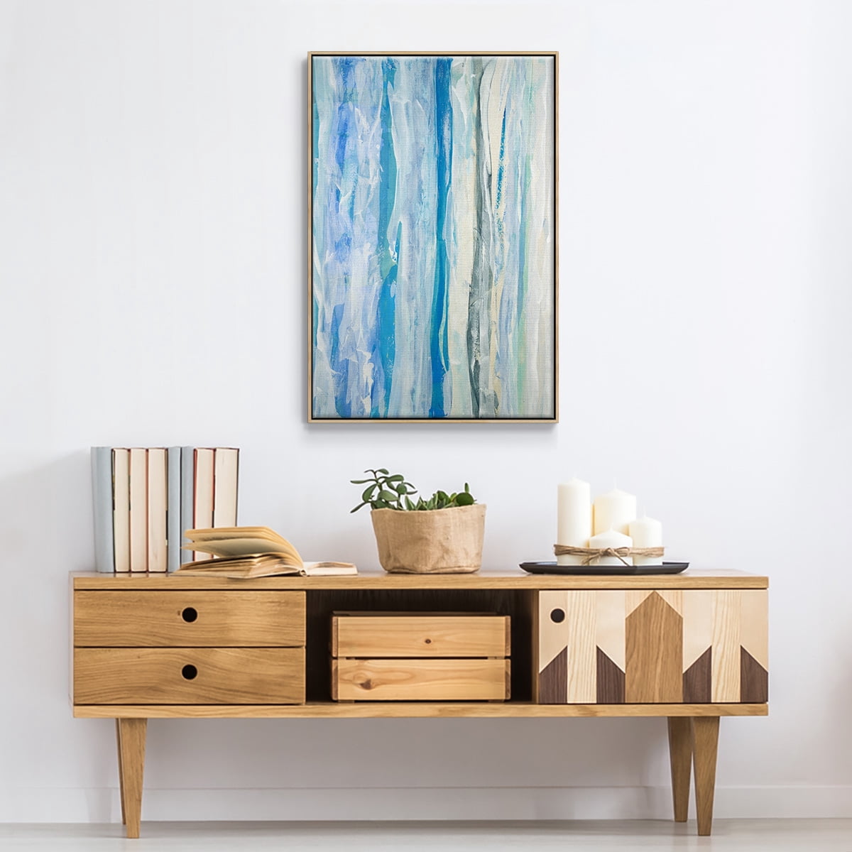 Swimming Ashore Framed Premium Gallery Wrapped Canvas - Ready to Hang - 17 x 25 - Natural Wood Floating Frame