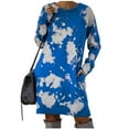 thumbnail image 2 of VSSSJ Women's Long Sleeve Casual Tie-Dyed Printed Sweatshirt Dresses Oversized Crew Neck Loose Pockets Knee Length Pullover Dress Blue XXL, 2 of 9