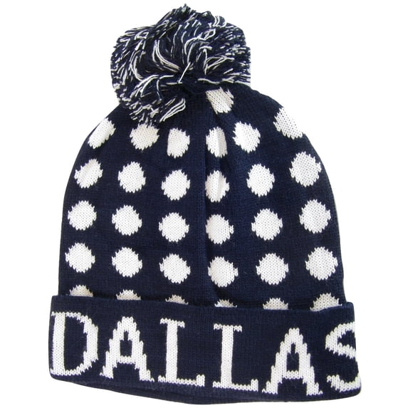Dallas Adult Size Leopard Spots Pattern Winter Knit Pom Beanie Hats (Navy/White)